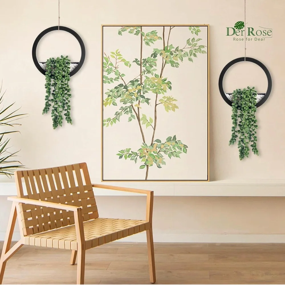 2 Pack Fake Plants Hanging Artificial Plants in Black Pots Boho